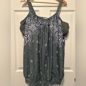 BloomChic Olive and White Paisley Tankini Top
